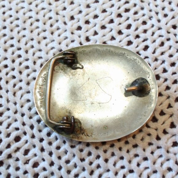 Vtg Navajo Buffalo Head Belt Buckle Turquoise & Coral Native American Handmade